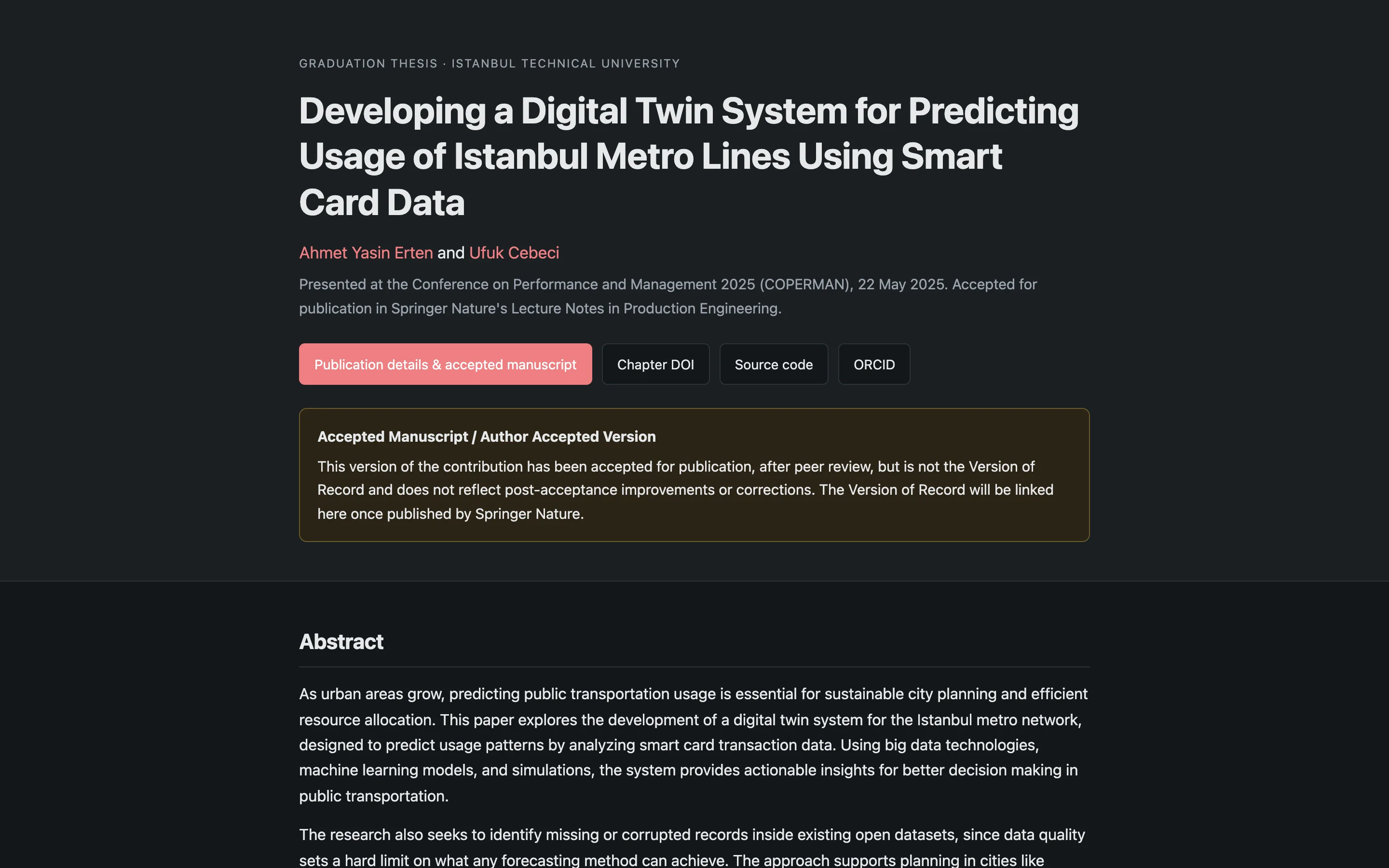 Screenshot of the digital twin graduation thesis website